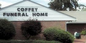 Coffey funeral home - Website. https://www.dignitymem…. Phone. (423) 869-4274. Overview. Coffey Mortuary is a funeral home situated in the heartland of Harrogate, Tennessee known for its dignified and professional funeral services. Within the serene and comforting space, the staff offers a variety of services including, funeral, burial, and cremation.